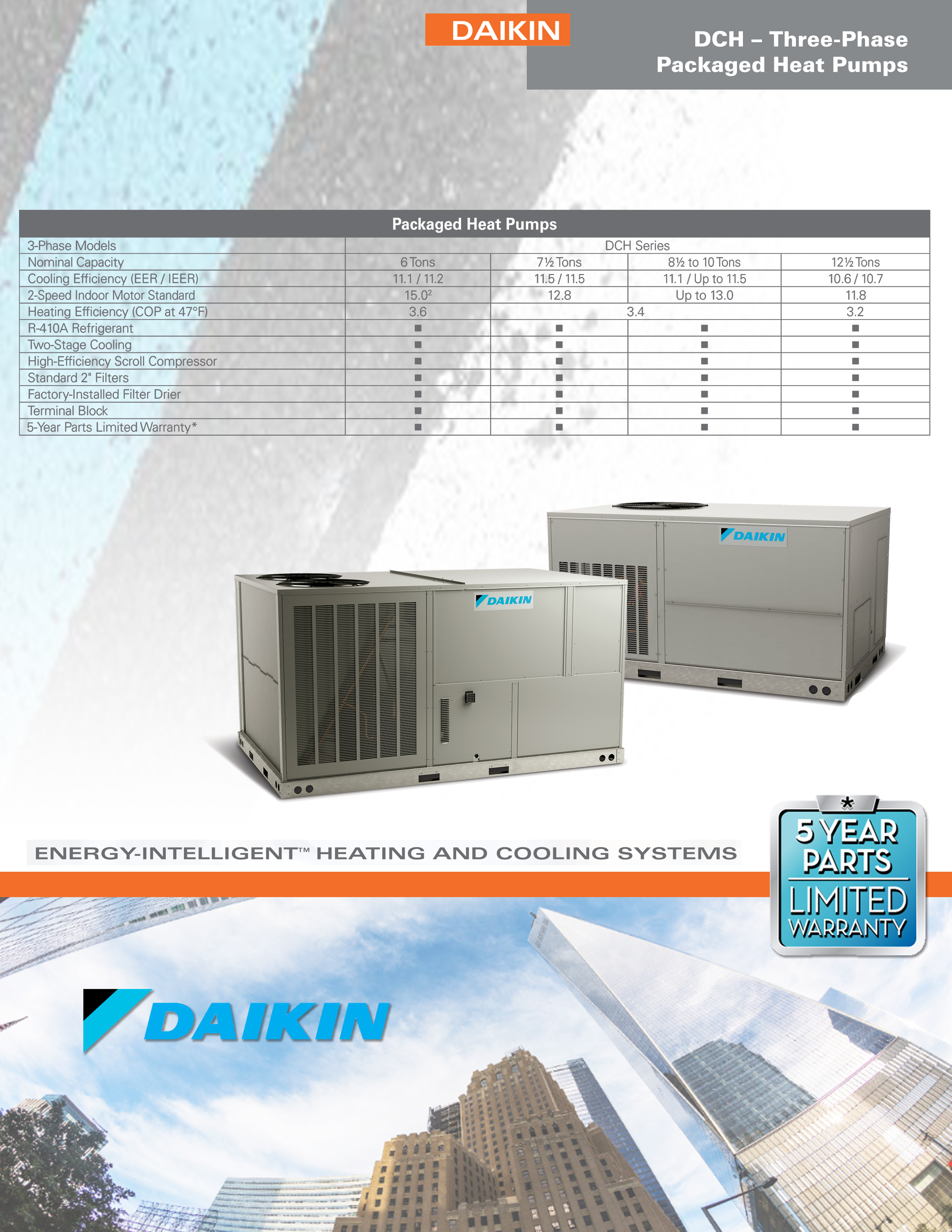 10 Ton Daikin Heat Pump Package Unit 3 Phase 208/230V Includes Return Air Smoke Detectors DCH120XXX3BHDD (T)